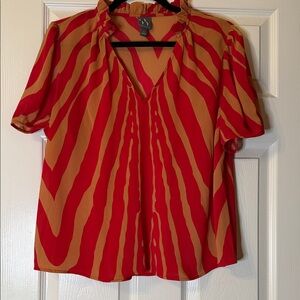 Worthington Red and Tan Blouse